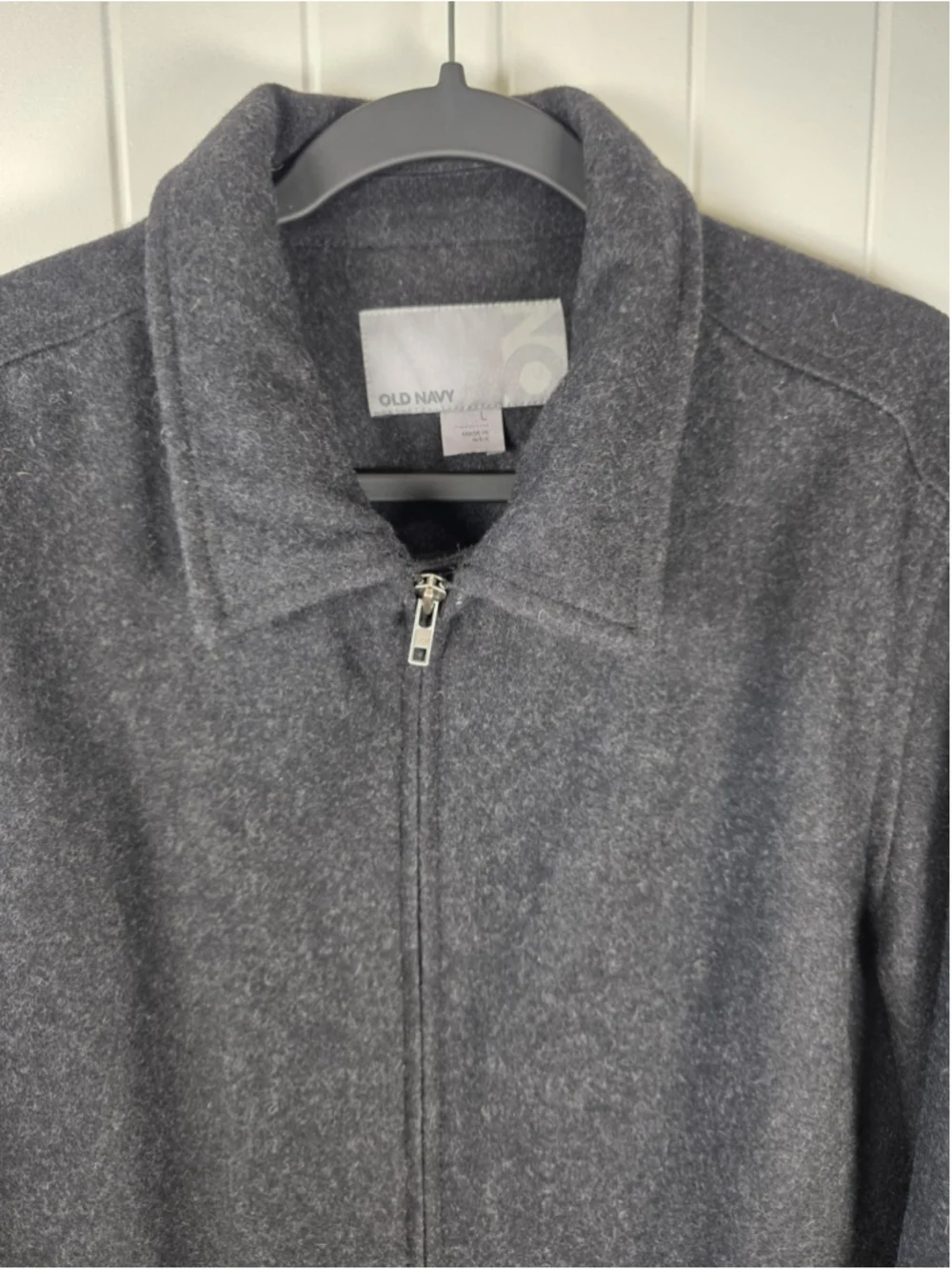 Old Navy Wool Blend Zip Jacket Mens Sz L Large Charcoal Gray Lined Coat Casual